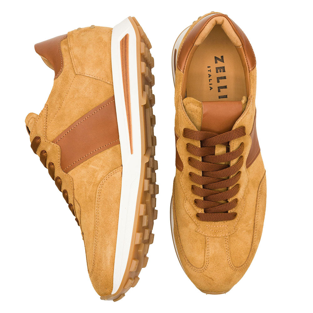 66-265-CGN ROXI Suede & Calfskin Sneaker, Cognac