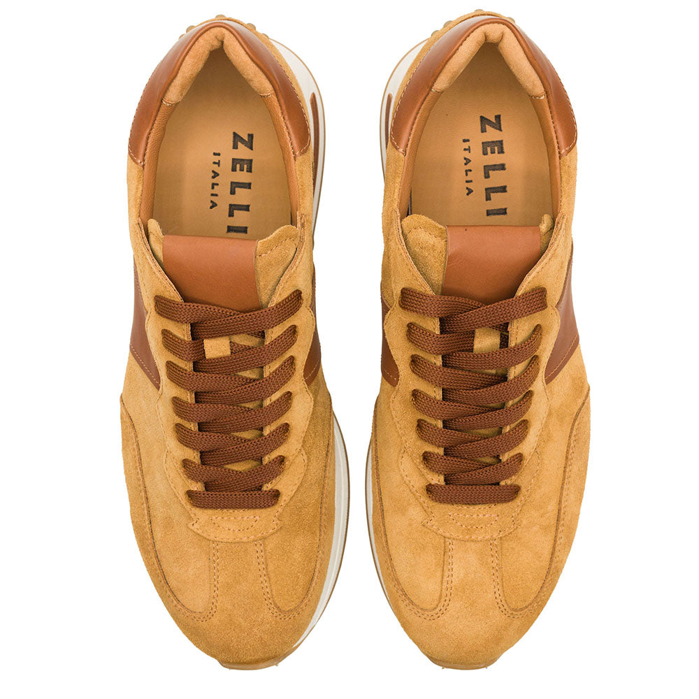 66-265-CGN ROXI Suede & Calfskin Sneaker, Cognac