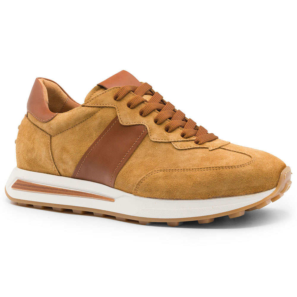 66-265-CGN ROXI Suede & Calfskin Sneaker, Cognac