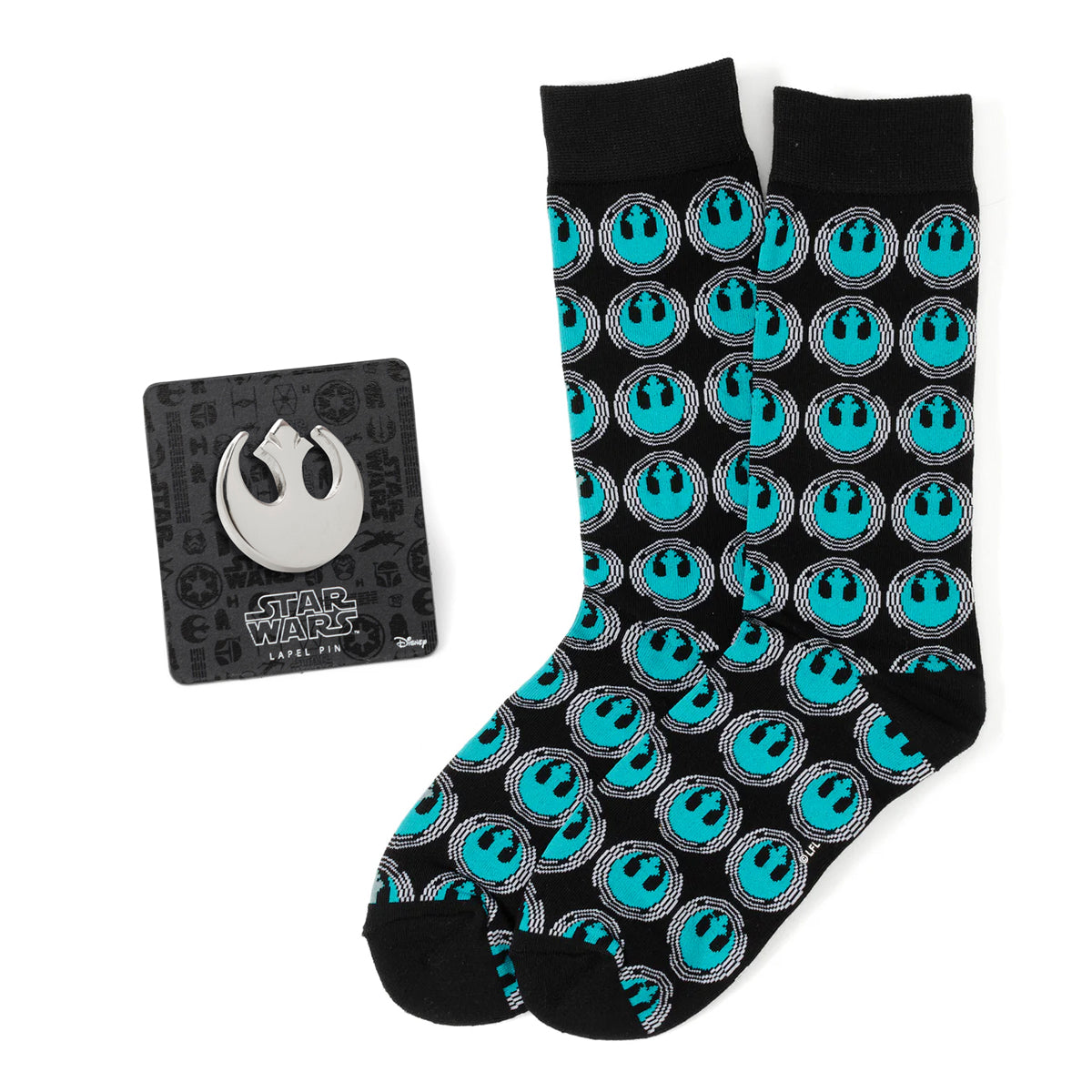 Star Wars Rebel Alliance Crest Teal and Black Dress Socks and Lapel Pin Gift Set